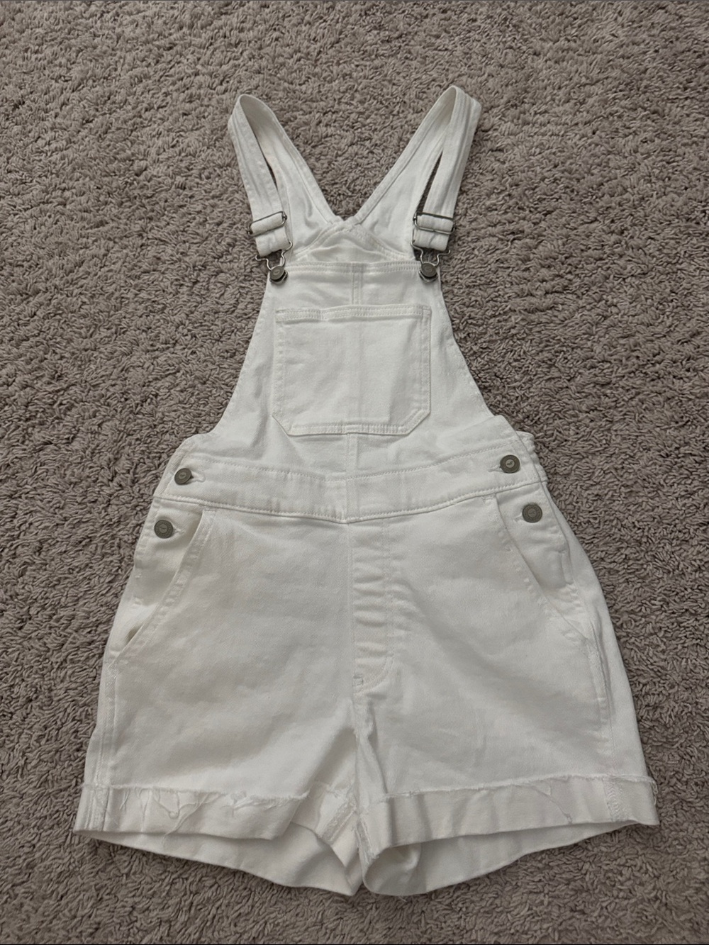 Hollister White High-Rise Short Overalls